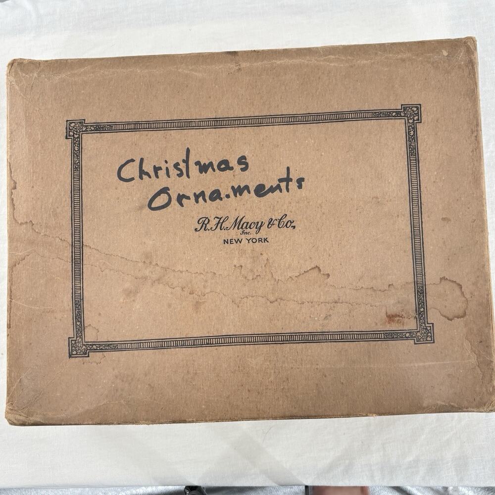 11 Vtg Glass Christmas Ornaments 1930s-50s Shiny Brite Era Macy's 1934 Box